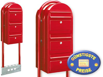 3er Briefkasten Bobi Trio 3001 mit Bobi Round rot