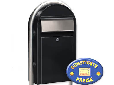 Briefkasten Bobi Grande S 9005 strukturschwarz mit Bobi Round i