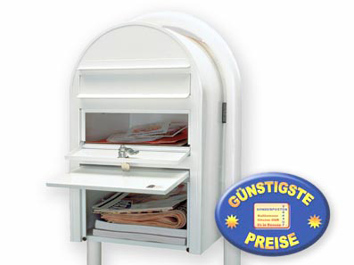 Briefkasten Bobi Swiss 9016 mit Bobi Round wei mit Paketfach